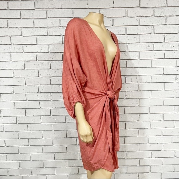 Anthropologie Women’s Puff-Sleeve Wrap Mini Dress in Pink - Picture 10 of 12